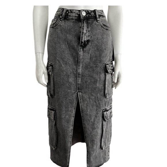 True Religion Urban Outfitters Denim Cargo MIDI Slit Skirt - Picture 1 of 11